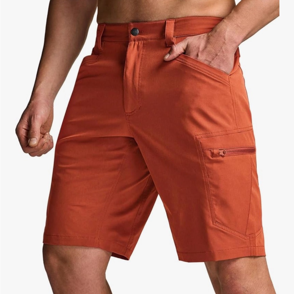 CQR Quick Dry Stretch Cargo Shorts Lightweight Water Resistant Orange 34W